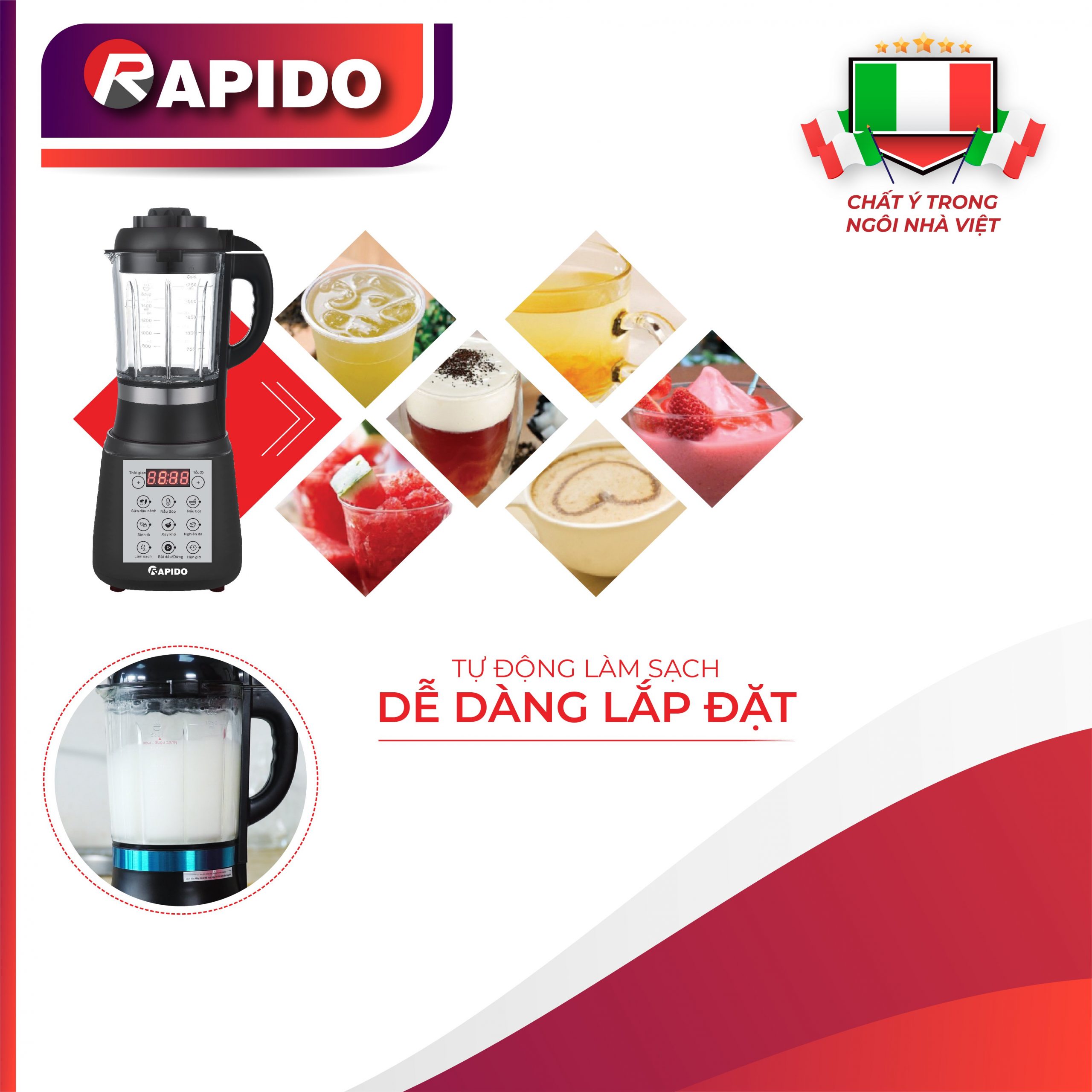 Máy làm sữa hạt Rapido rất tiện dụng để làm những món ăn ngon.