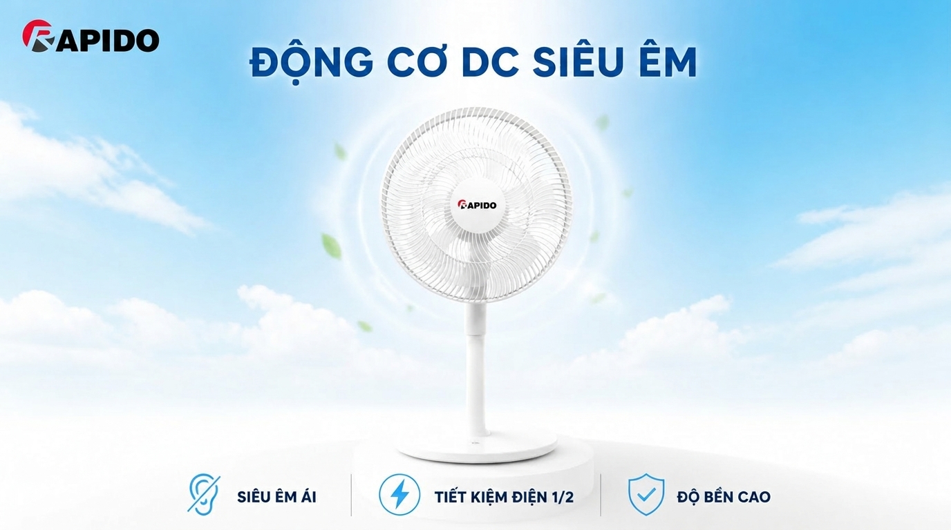 Quạt điện Rapido REF-30 sở hữu động cơ DC siêu êm