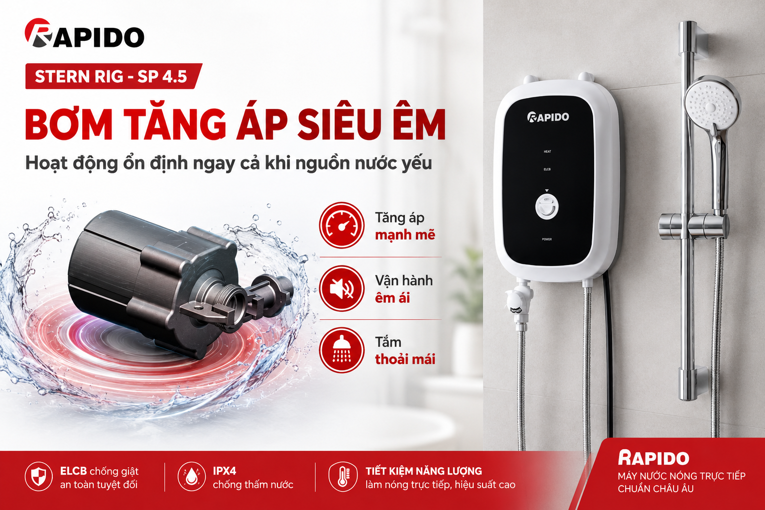 Máy nước nóng trực tiếp Stern RIG - SP 4.5 (bơm tăng áp) 11 Máy nước nóng trực tiếp Rapido Stern RIG – SP 4.5