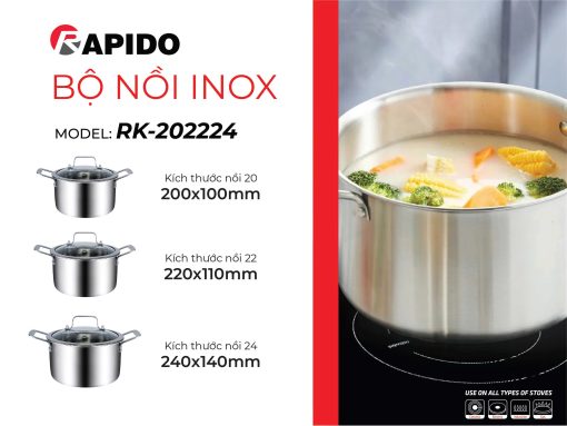 Bộ nồi inox 3 chiếc RK202224