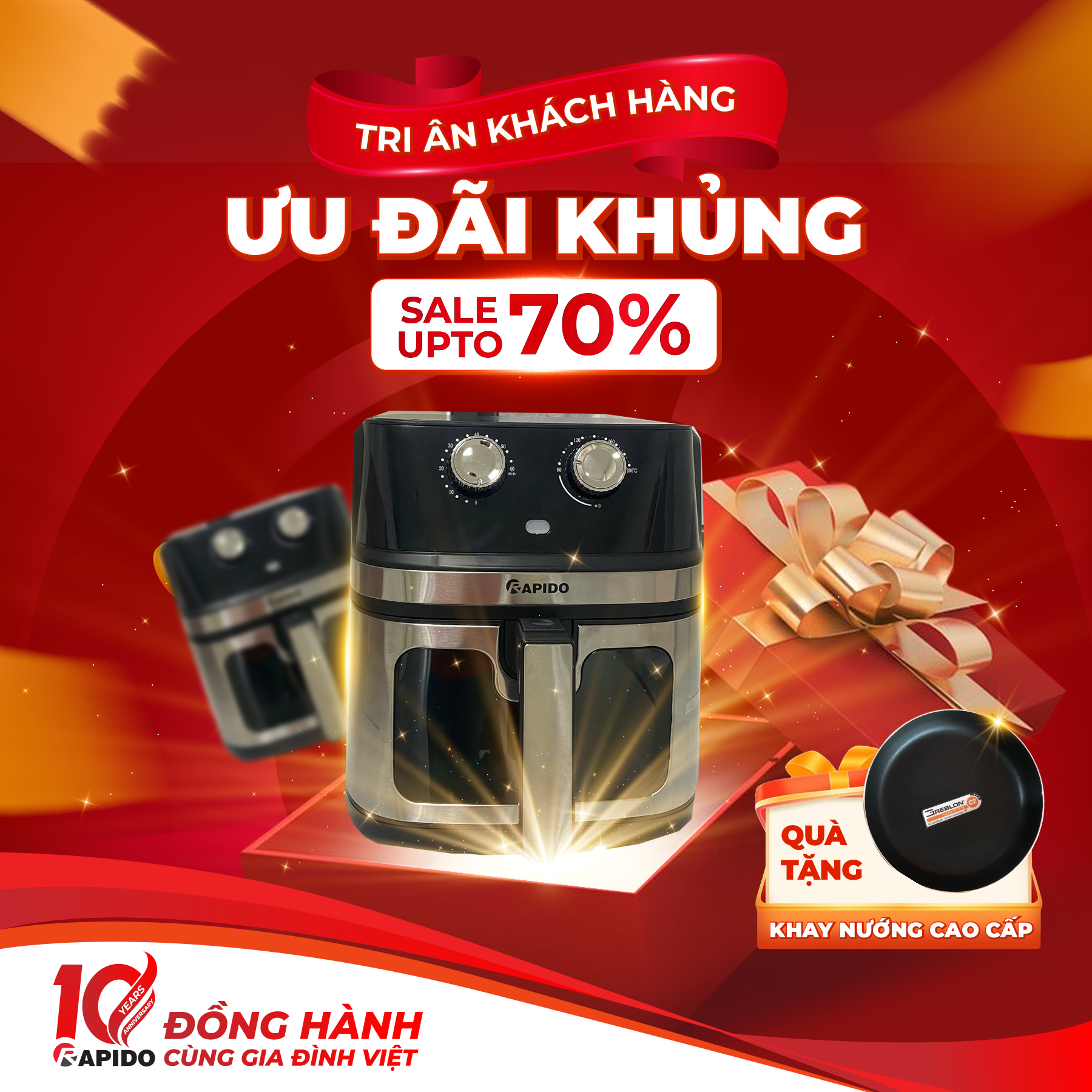 Nồi chiên hai thanh nhiệt Rapido 8.0m3