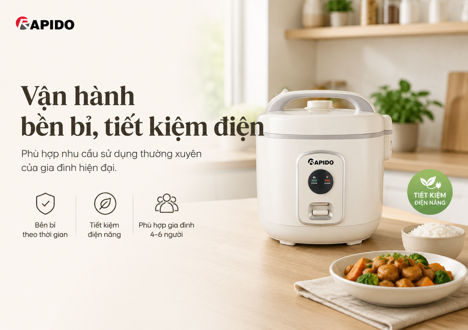 Nồi cơm điện lòng nhôm chống dính 1.8 lít Rapido RC - 1.8M2 14 246a038a d529 48ee 95bc 9b065f5f87ee