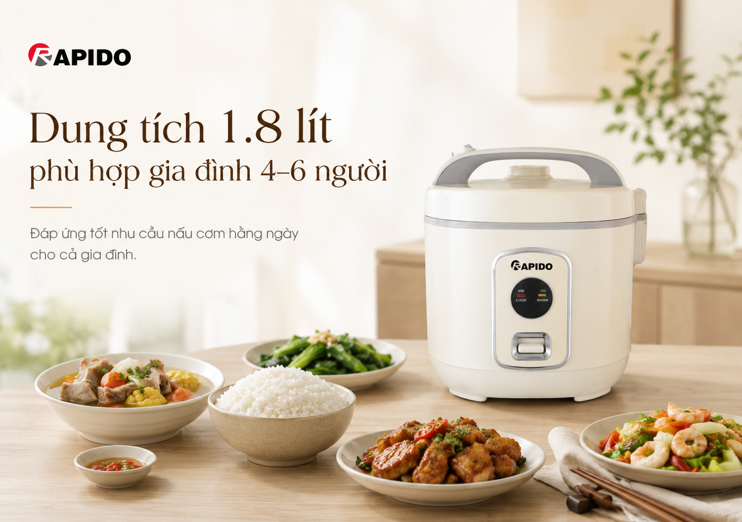 Nồi cơm điện lòng nhôm chống dính 1.8 lít Rapido RC - 1.8M2 11 47c3c566 824d 4dc0 a8c7 b93ba94c208f