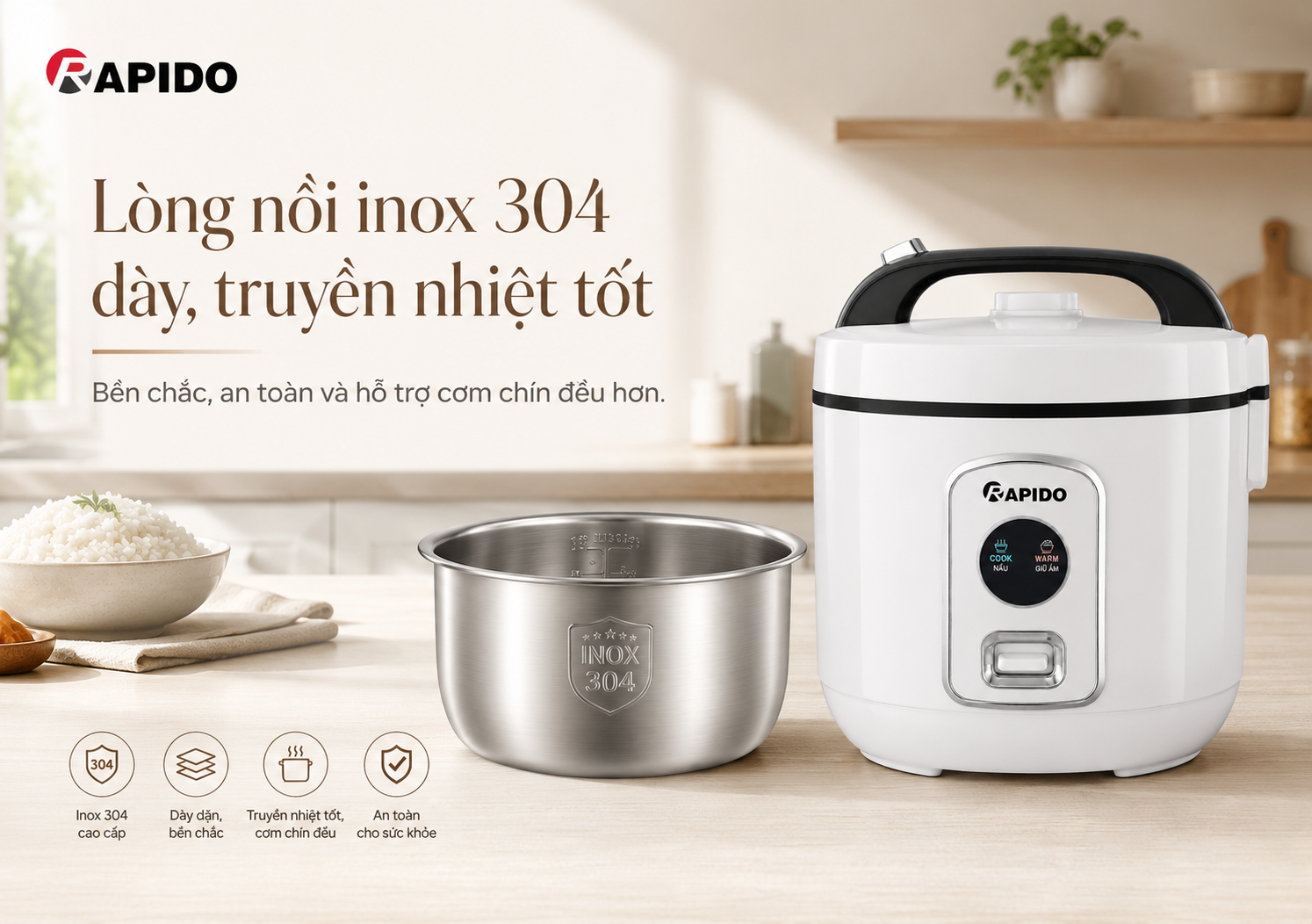 Nồi cơm điện lòng inox 1.8 Lít Rapido RC - 1.8M2S 11 b148fda6 cac5 4cca 9aa4 203ad6da048a