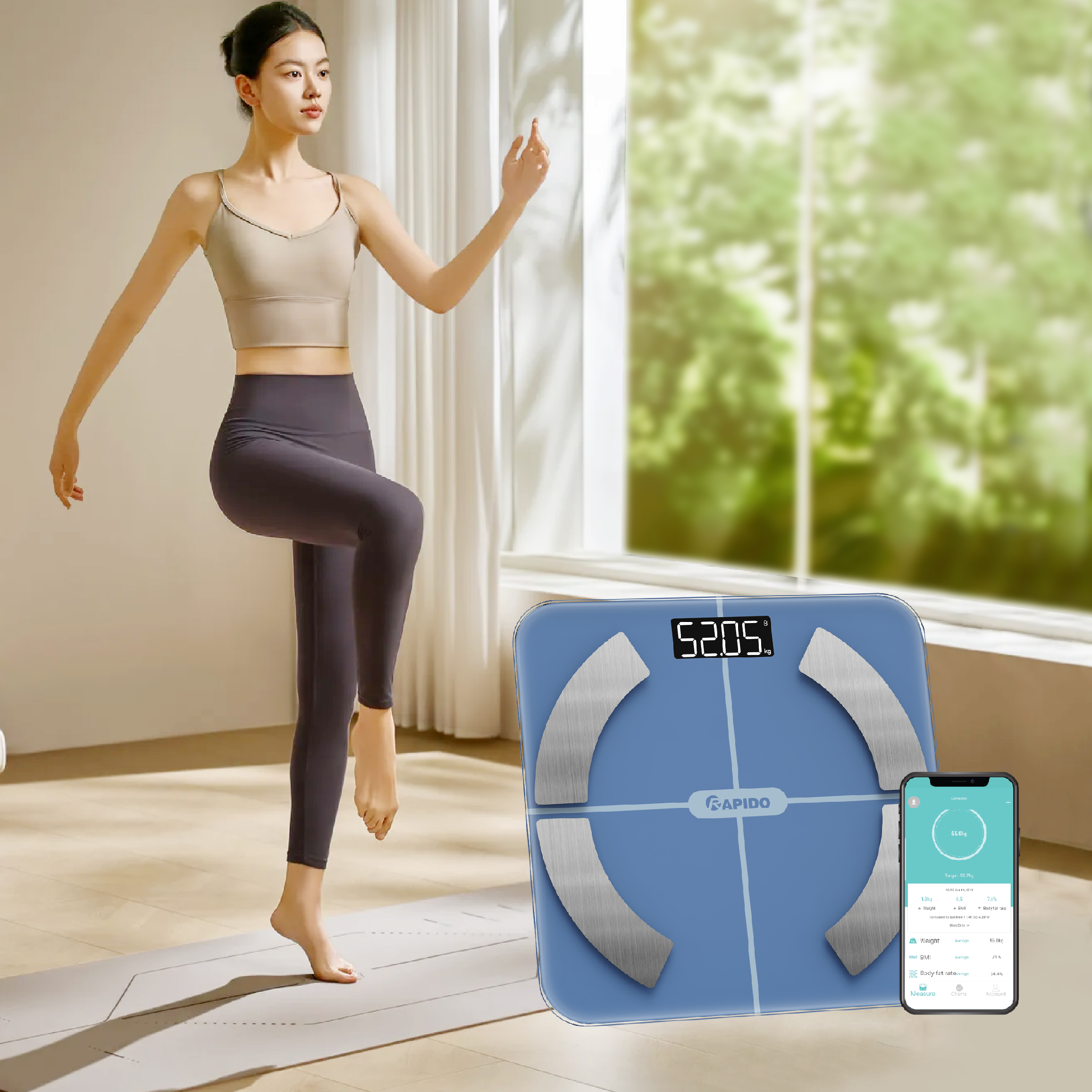 Cân sức khỏe phân tích chỉ số bluetooth Rapido RSB07-S Cân sức khỏe phân tích chỉ số bluetooth Rapido RSB07-S