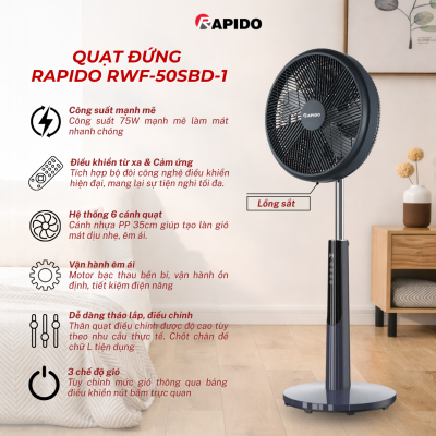 Quạt Đứng Rapido RWF-50SBD-1 điều khiển từ xa