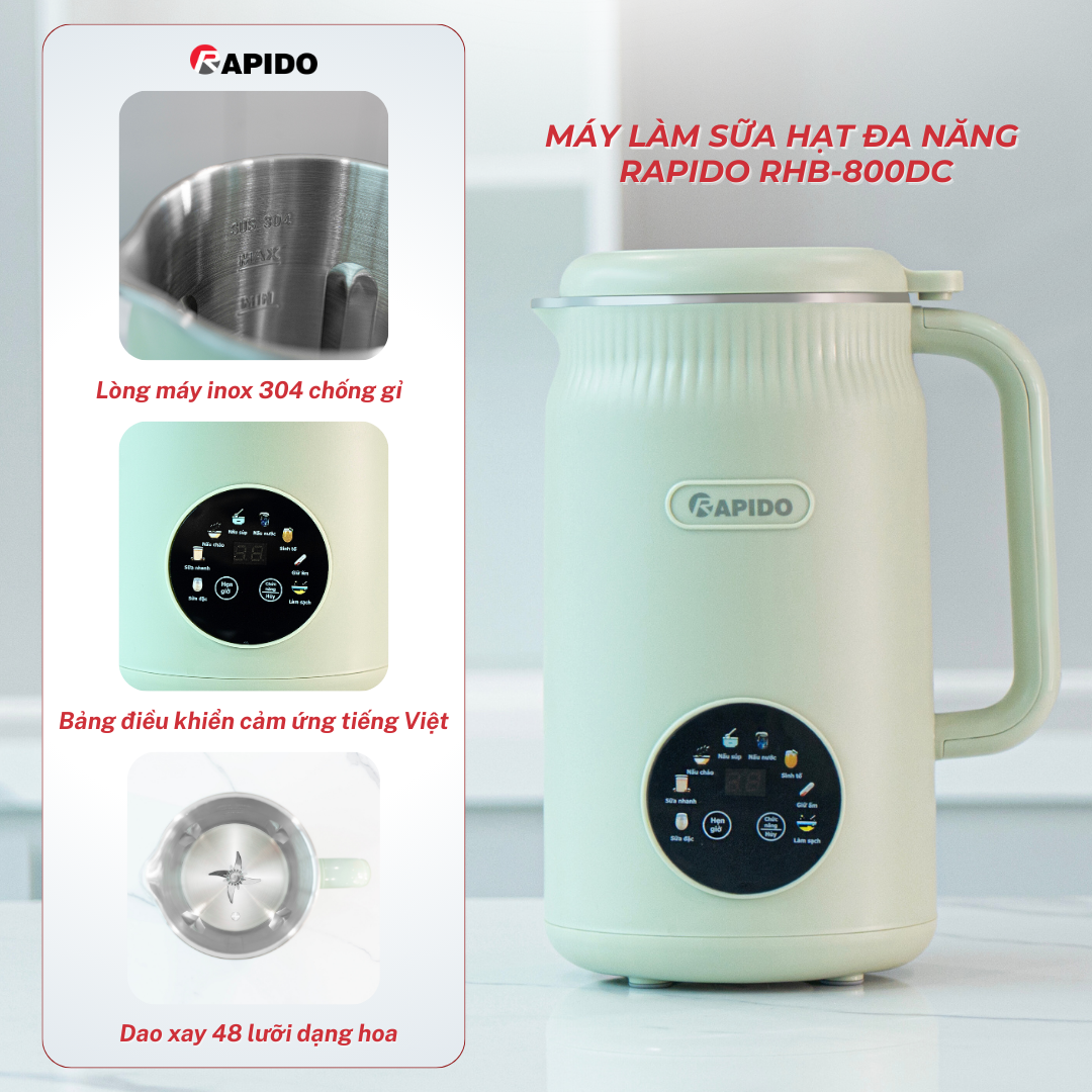Máy làm sữa hạt đa năng Rapido RHB-800DC Máy làm sữa hạt đa năng Rapido RHB-800DC