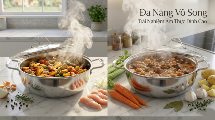 Nồi lẩu inox đa năng Rapido RK28-3S liền khối size 28 10 Nồi đa năng Rapido RK28-3S có thể chiên, xào, hầm, nấu canh,...