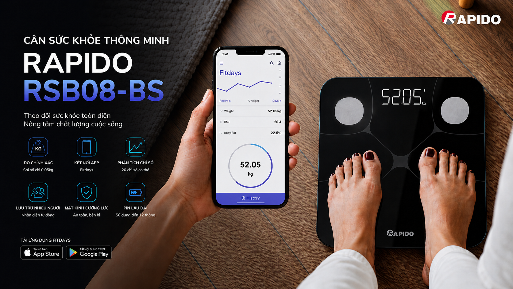 Cân sức khỏe phân tích chỉ số - loại vuông, bluetooth RSB08-BS 8 6195b5cb e776 49b1 b5f8 94832a4bbc31
