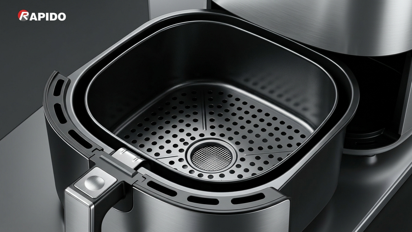 Lòng nồi và khay chiên cần được phủ lớp chống dính bền bỉ