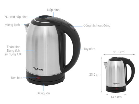 thông số Bình đun siêu tốc Rapido 1.8 lít RK1815-2S