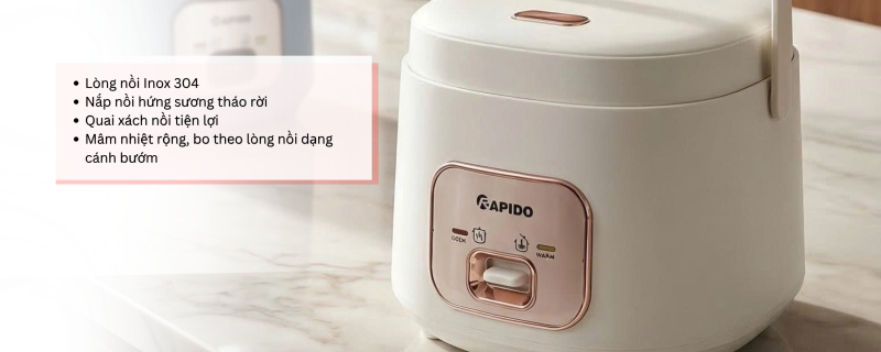 Nồi cơm điện lòng inox 1.8 Lít Rapido RC - 1.8M3S 9 Nồi cơm điện lòng inox RC 1.8M3S