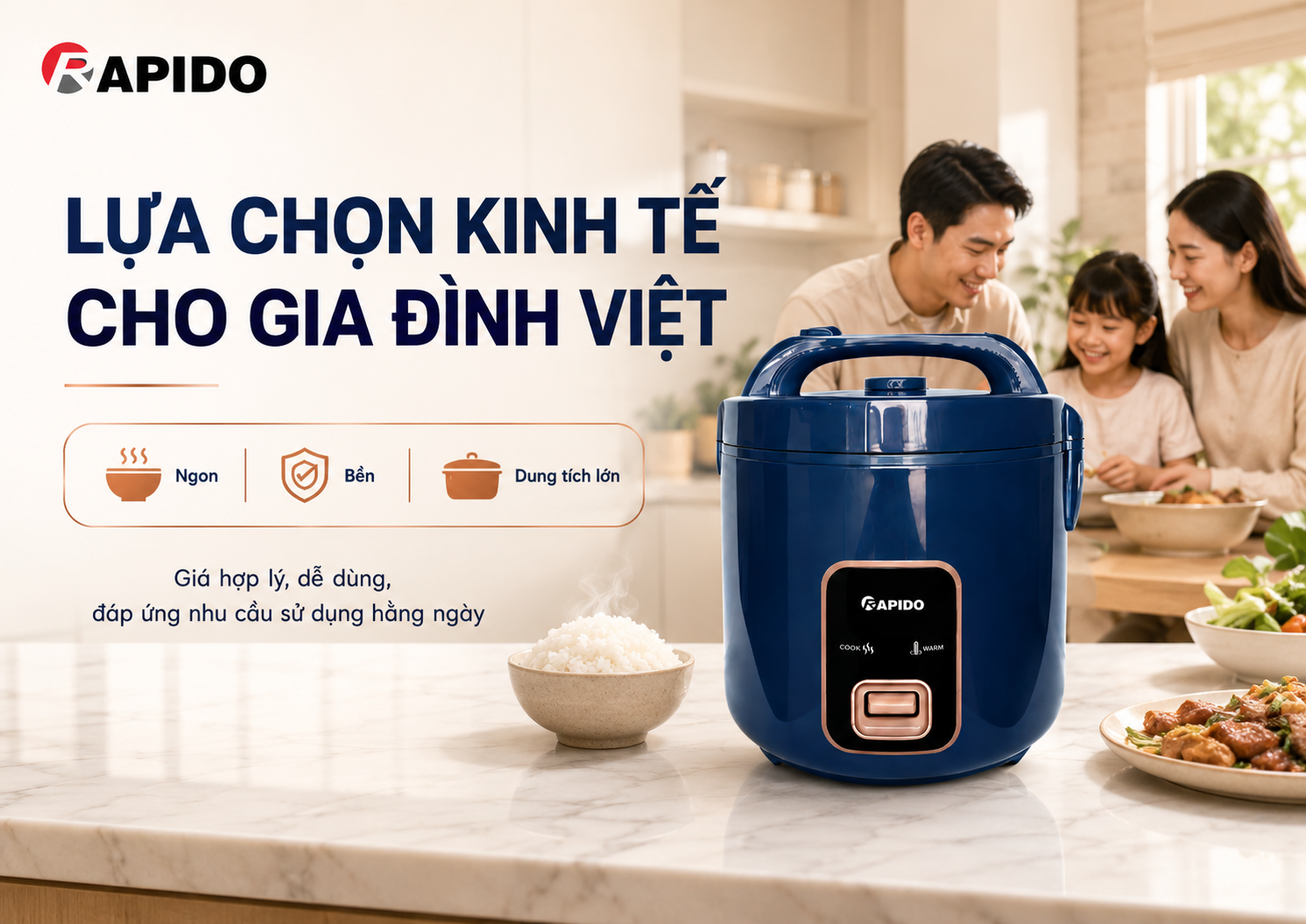 Nồi cơm điện lòng nhôm chống dính 3Lít Rapido RC-3.0M 17 Nồi cơm điện lòng nhôm