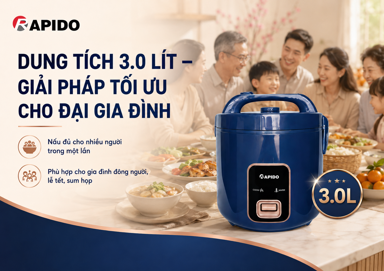Nồi cơm điện lòng nhôm chống dính 3Lít Rapido RC-3.0M 14 Nồi cơm điện lòng nhôm