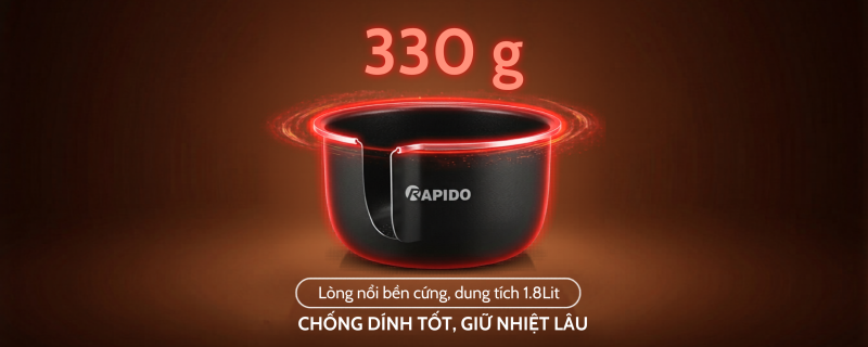 Nồi cơm điện lòng nhôm chống dính 1.8Lít Rapido RC-1.8M3 10 Lòng nồi cơm Rapido RC-1.8M3