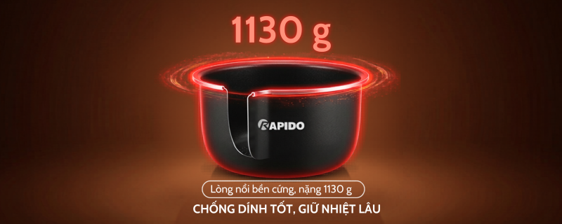 Nồi cơm điện lòng nhôm chống dính 3Lít Rapido RC-3.0M 11 Nồi cơm điện cơ Rapido RC-3.0M
