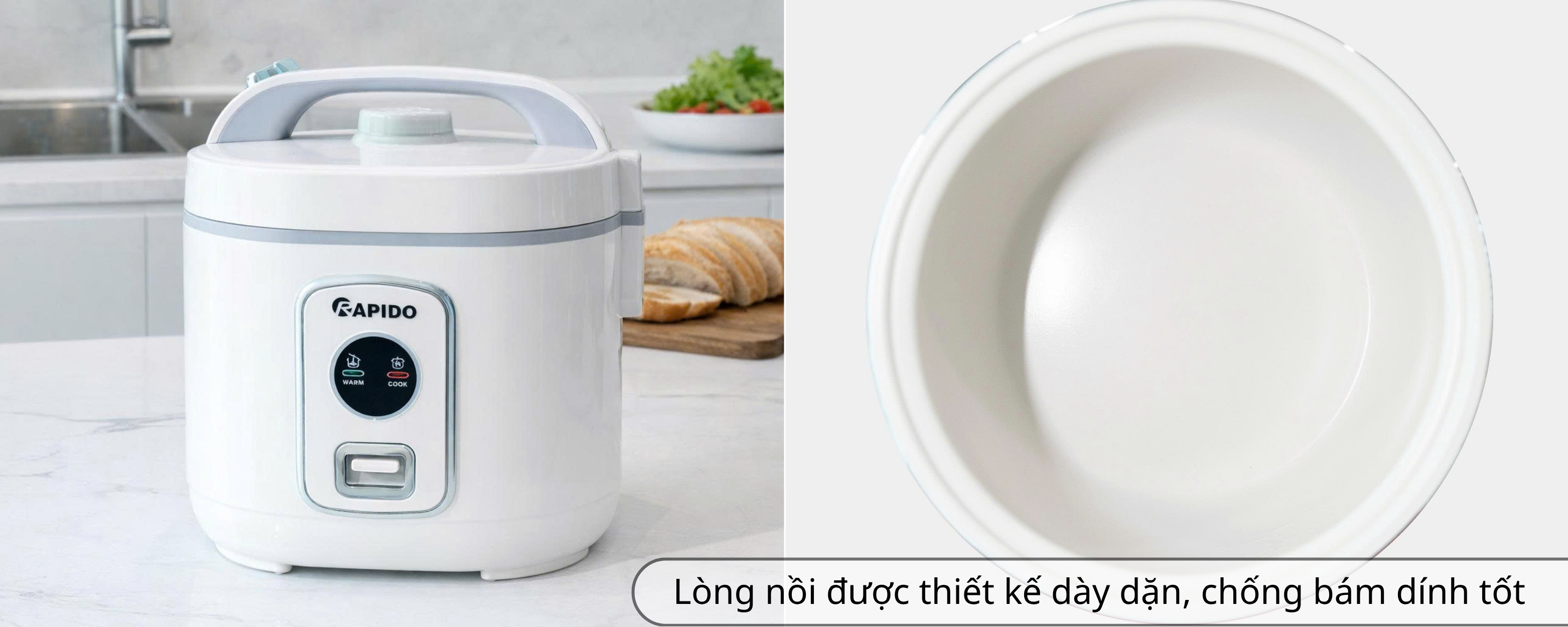 Nồi cơm điện lòng nhôm chống dính 1.8 lít Rapido RC – 1.8M2