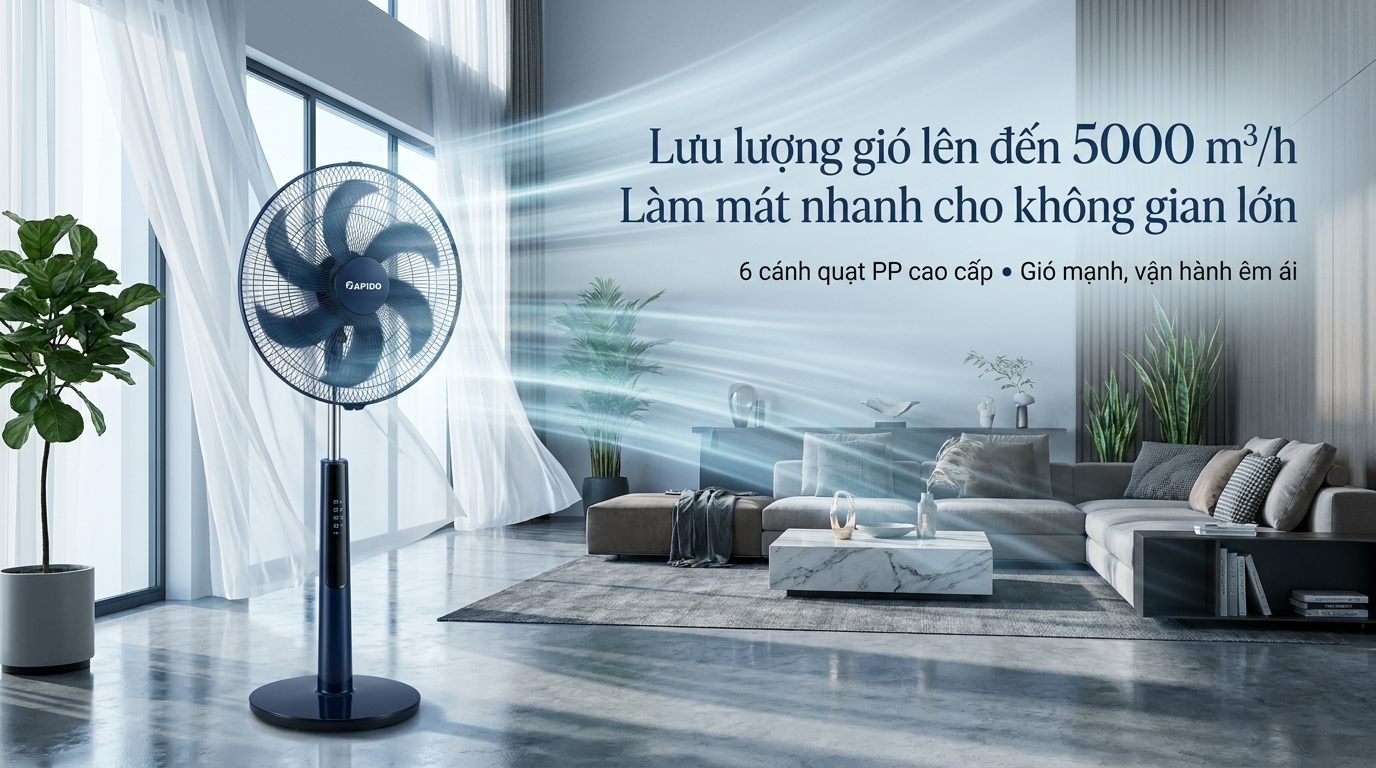 Quạt Đứng Rapido RWF-50SBD-1 điều khiển từ xa