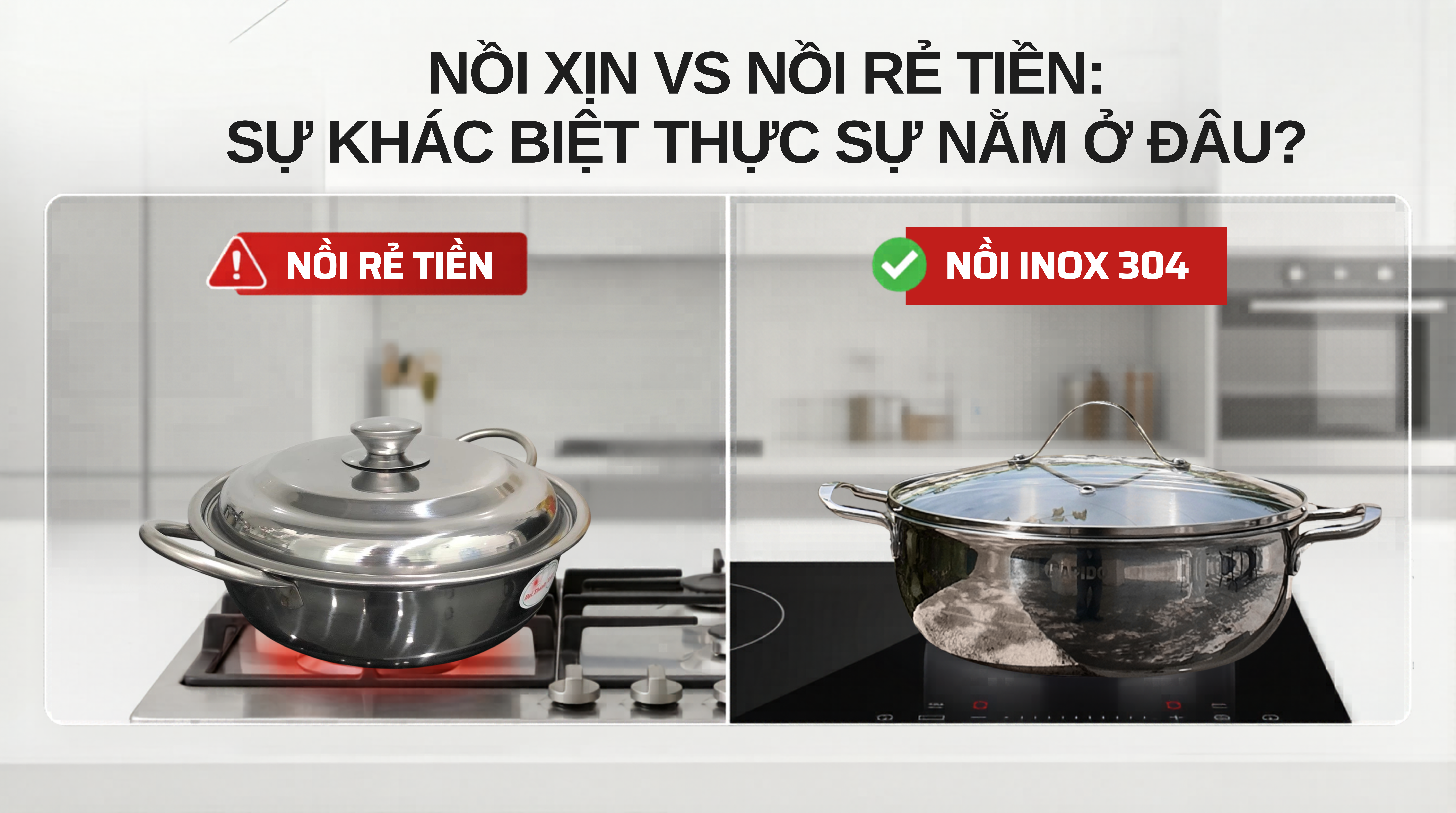 5 sự thật về nồi xịn vs nồi rẻ tiền: Nồi inox 304 cấu tạo liền khối khác biệt thế nào? 2 Sự khác biệt của Nồi inox 304 cao cấp