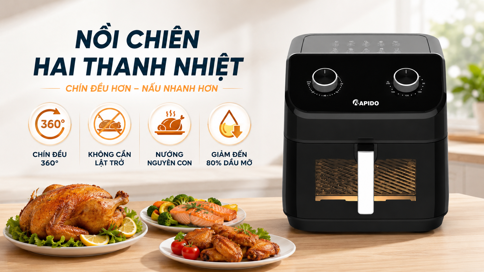 Nồi chiên không dầu hai thanh nhiệt là gì? Có gì khác biệt so với một thanh nhiệt? 3 Lợi ích khi sử dụng nồi chiên không dầu hai thanh nhiệt
