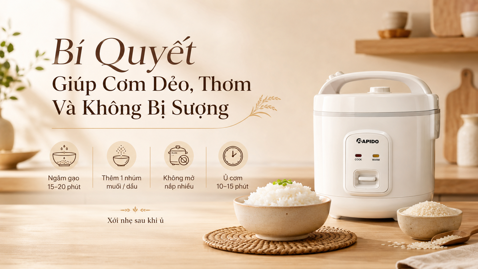 Bí Kíp Nấu Cơm Dẻo Ngon Bằng Nồi Cơm Điện