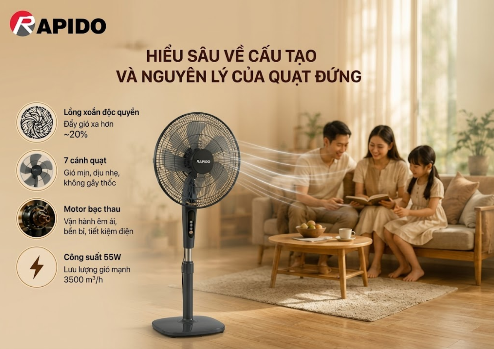 Quạt đứng loại nào tốt? Kinh nghiệm chọn mua thiết bị làm mát bền bỉ và tiết kiệm điện năng 3 Cấu tạo và nguyên lý của quạt đứng