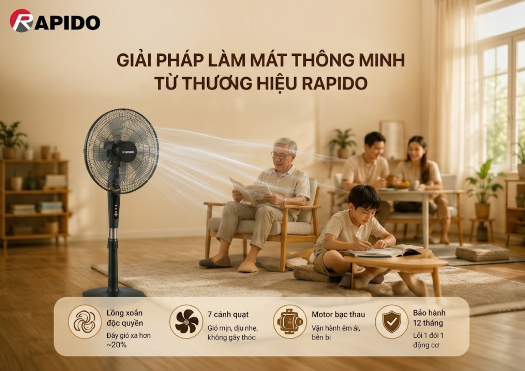 Quạt đứng loại nào tốt? Kinh nghiệm chọn mua thiết bị làm mát bền bỉ và tiết kiệm điện năng 5 Giải pháp làm mát thông minh từ thương hiệu Rapido