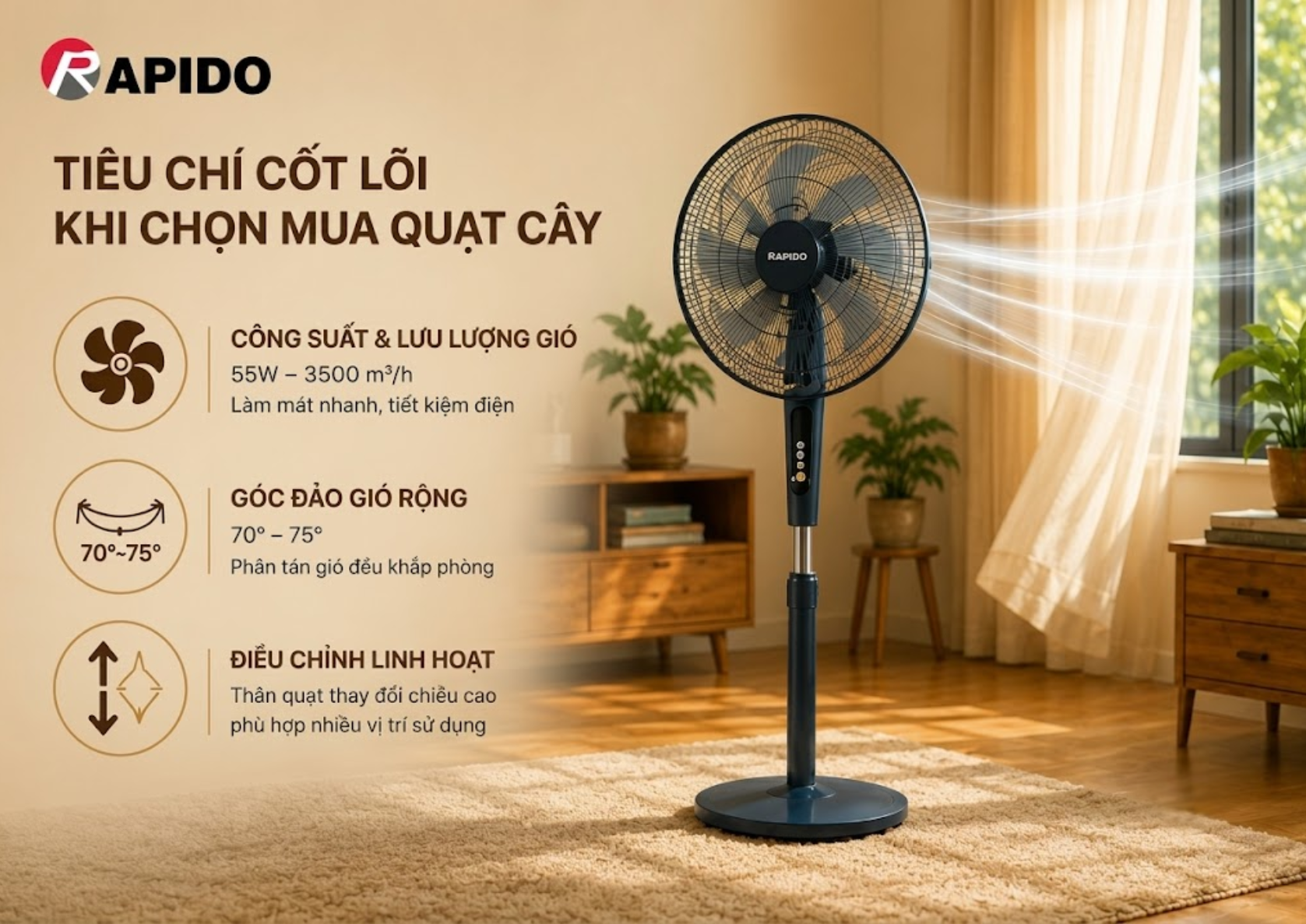 Quạt đứng loại nào tốt? Kinh nghiệm chọn mua thiết bị làm mát bền bỉ và tiết kiệm điện năng 4 Tiêu chí cốt lõi khi mua quạt cây