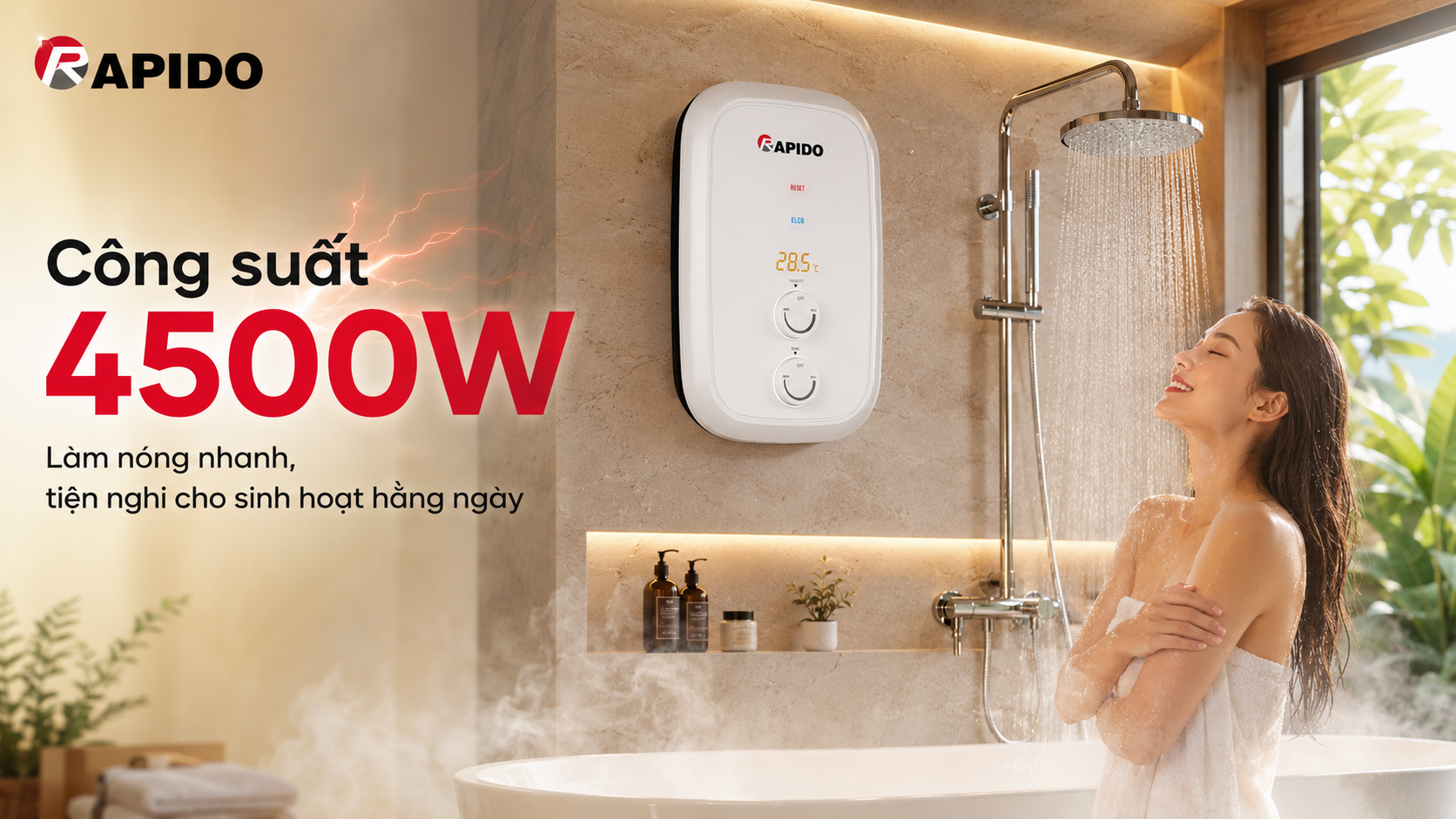 Máy nước nóng trực tiếp RBI45PGD-1 (Có bơm)