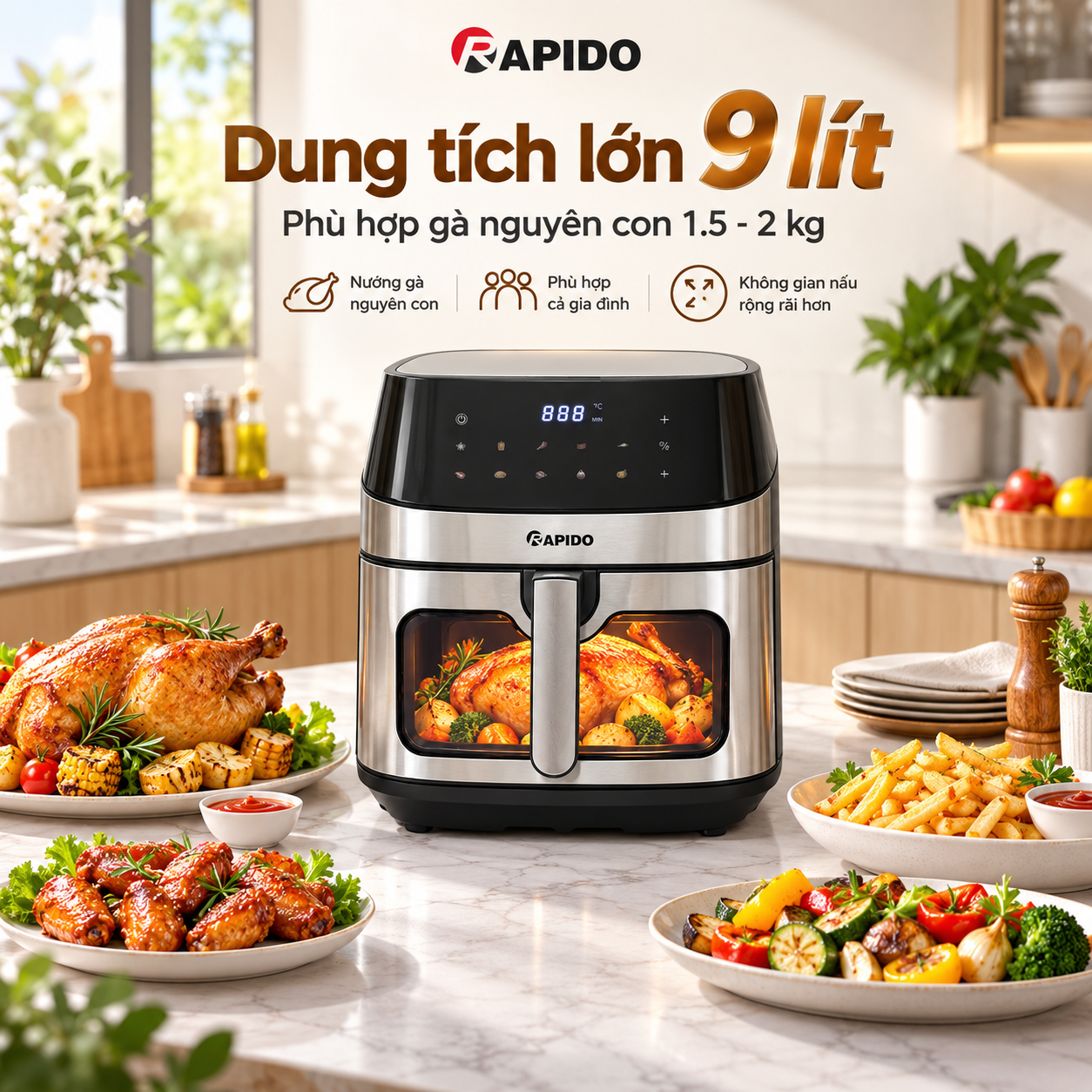 Nồi chiên không dầu RAF-9.0D 2M 9L 11 Nồi chiên không dầu RAF-9.0D 2M 9L