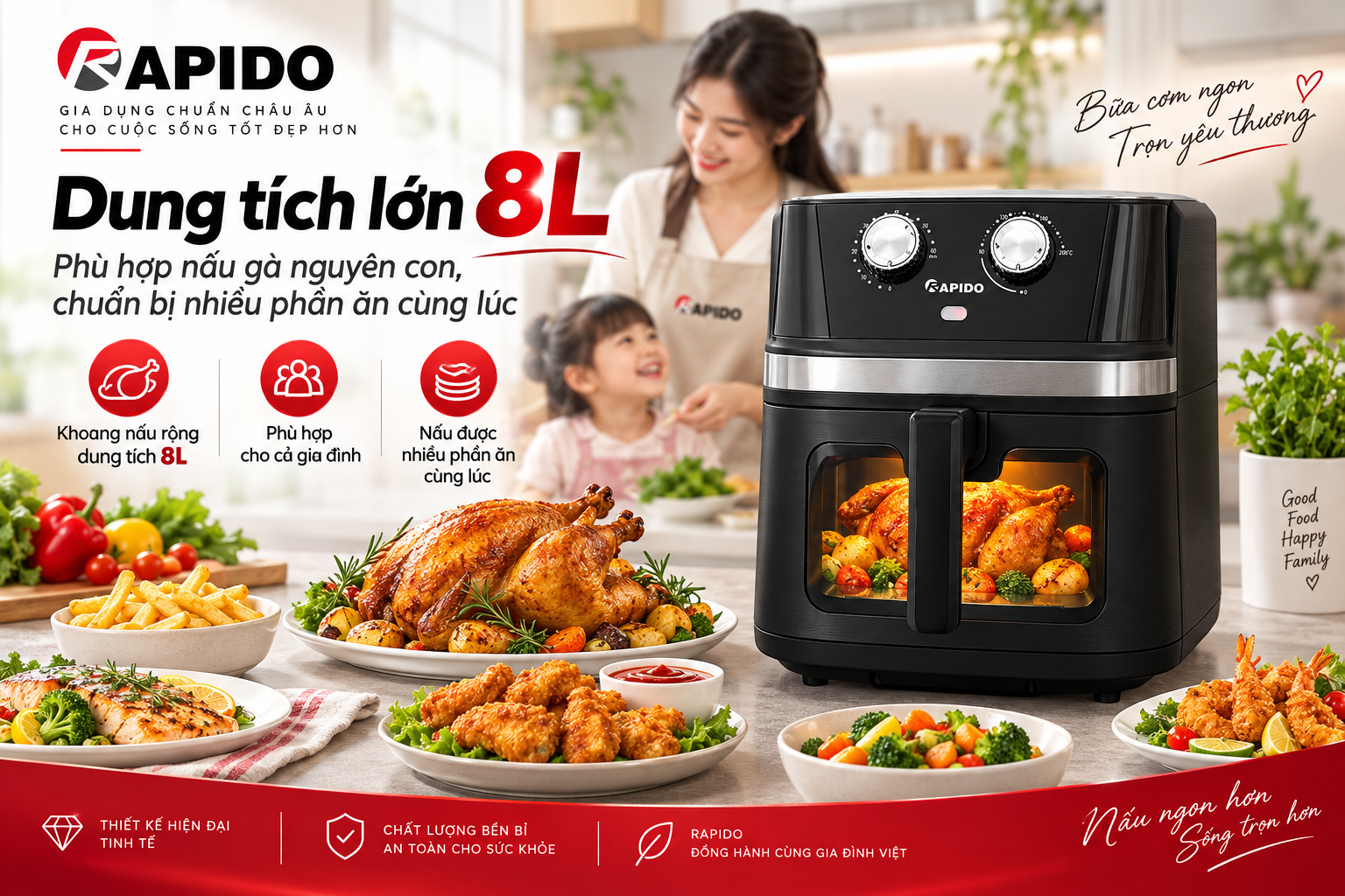 Nồi chiên không dầu RAF-8.0M2 11 Nồi chiên không dầu Rapido RAF-8.0M2 8L